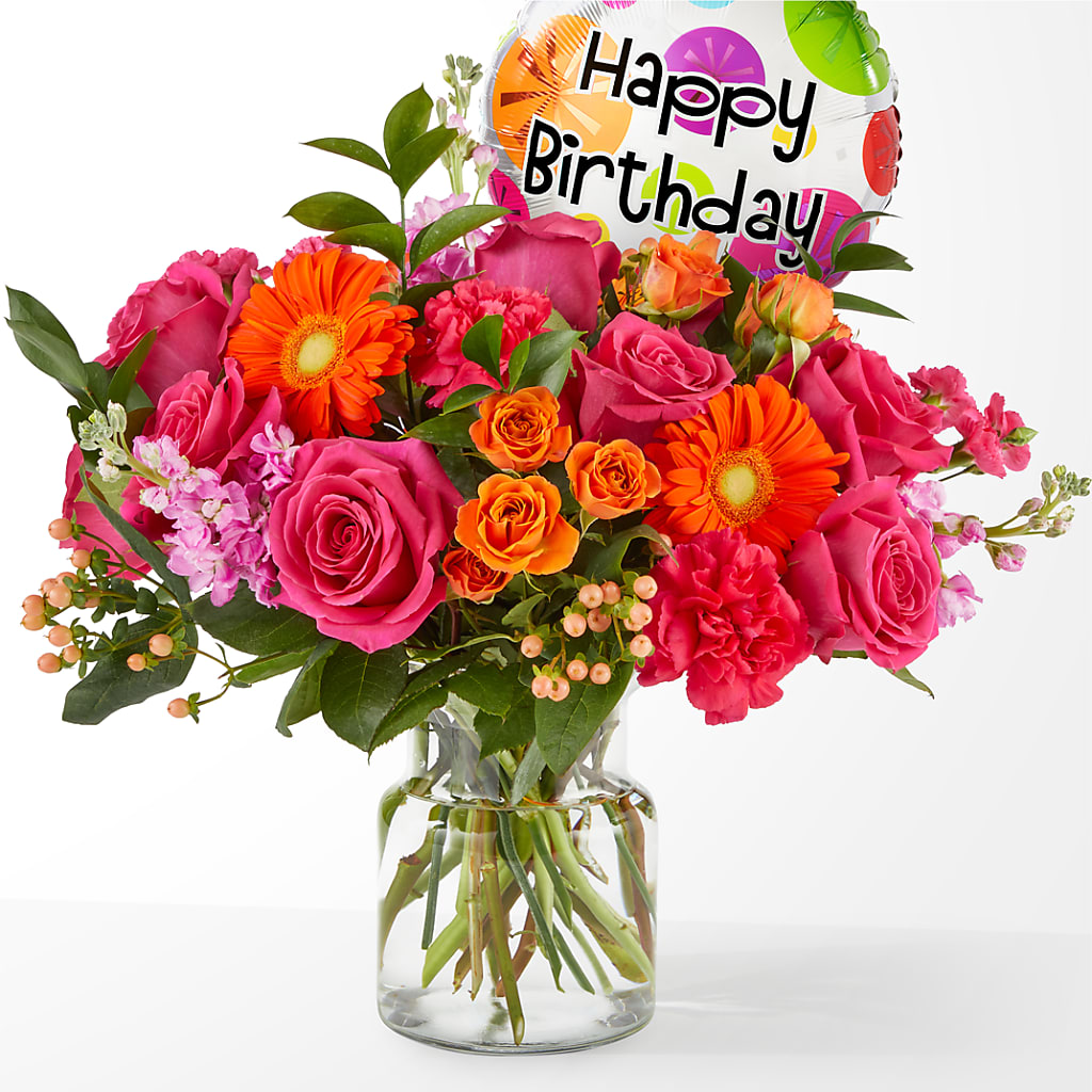 Fiesta Bouquet with Birthday Balloon – C & C SENSATIONS, Waynesboro VA