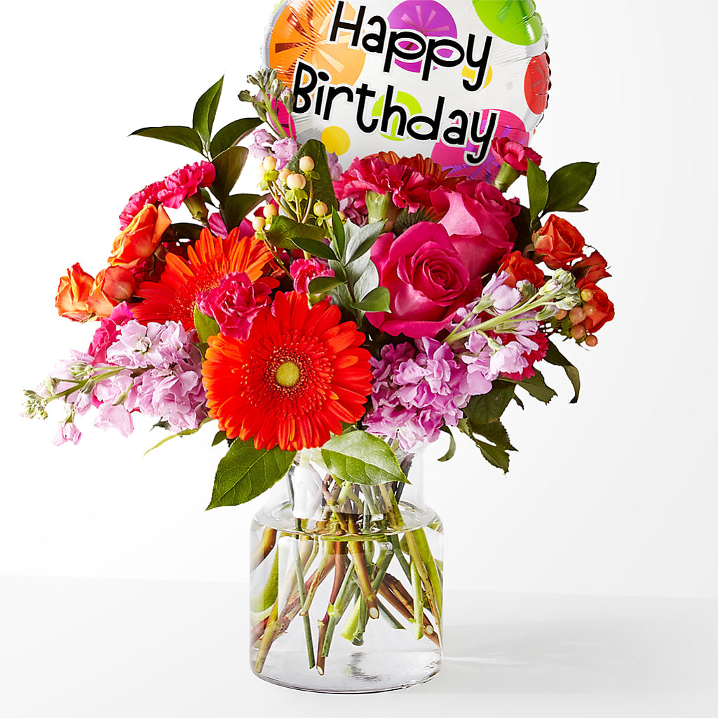 Fiesta Bouquet with Birthday Balloon – C & C SENSATIONS, Waynesboro VA