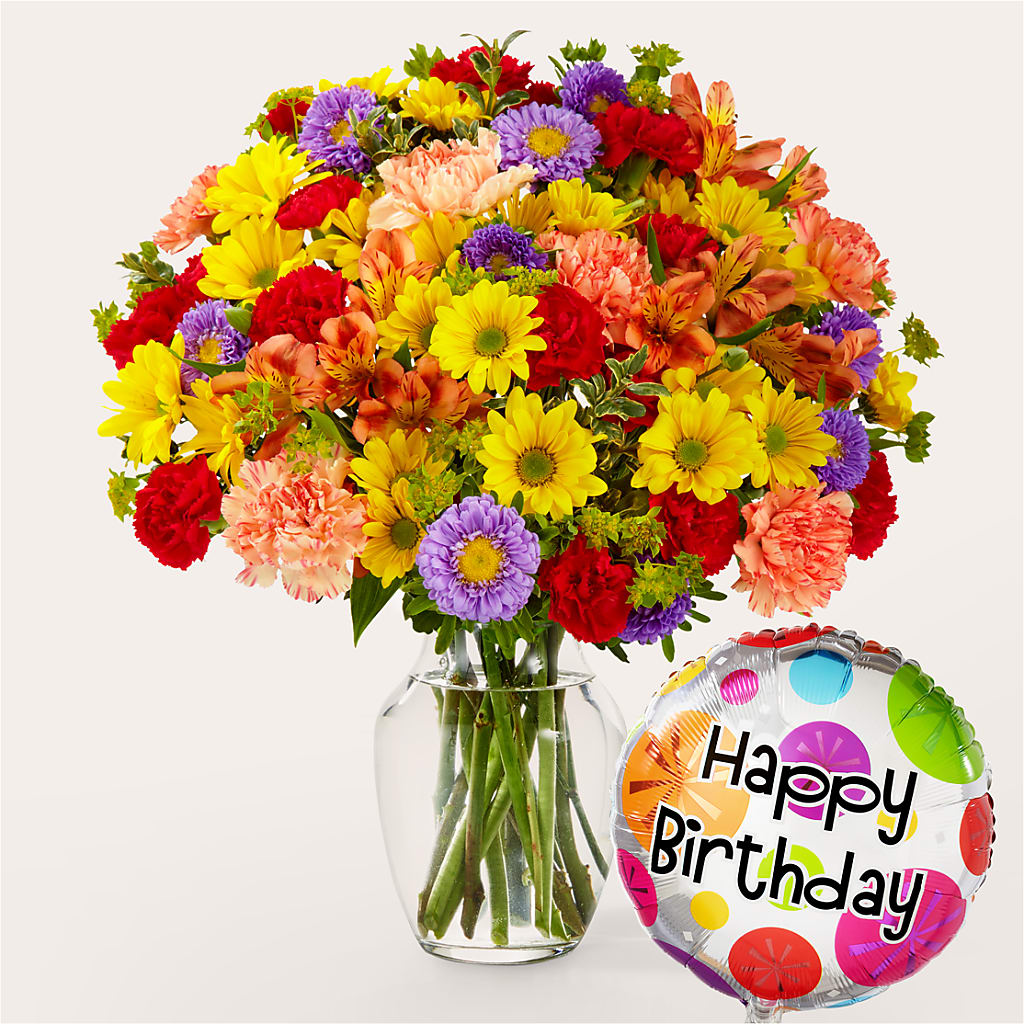 Kaleidoscope Bouquet with Birthday Balloon – C & C SENSATIONS, Waynesboro VA
